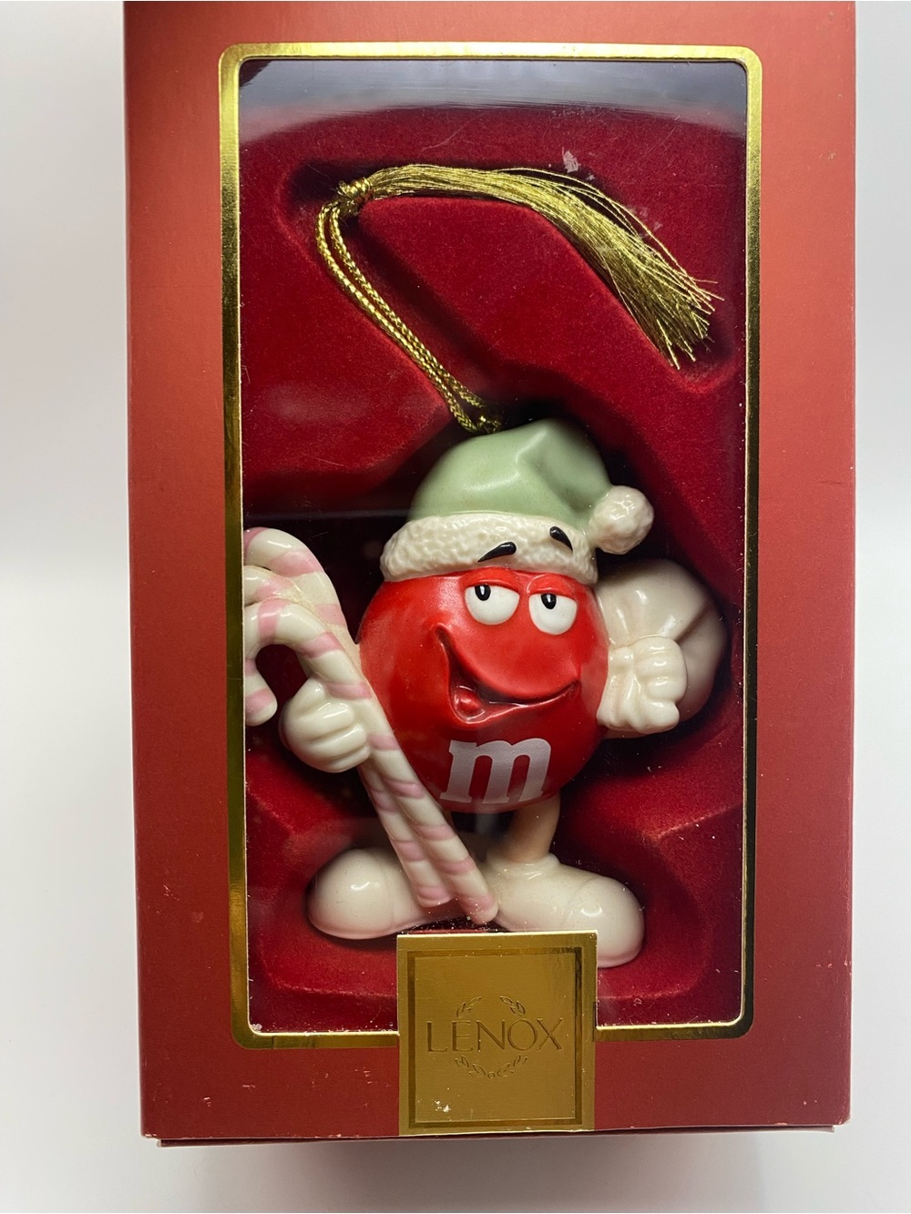 Lenox Red M&M® Ornament with Green Hat and Candy Cane